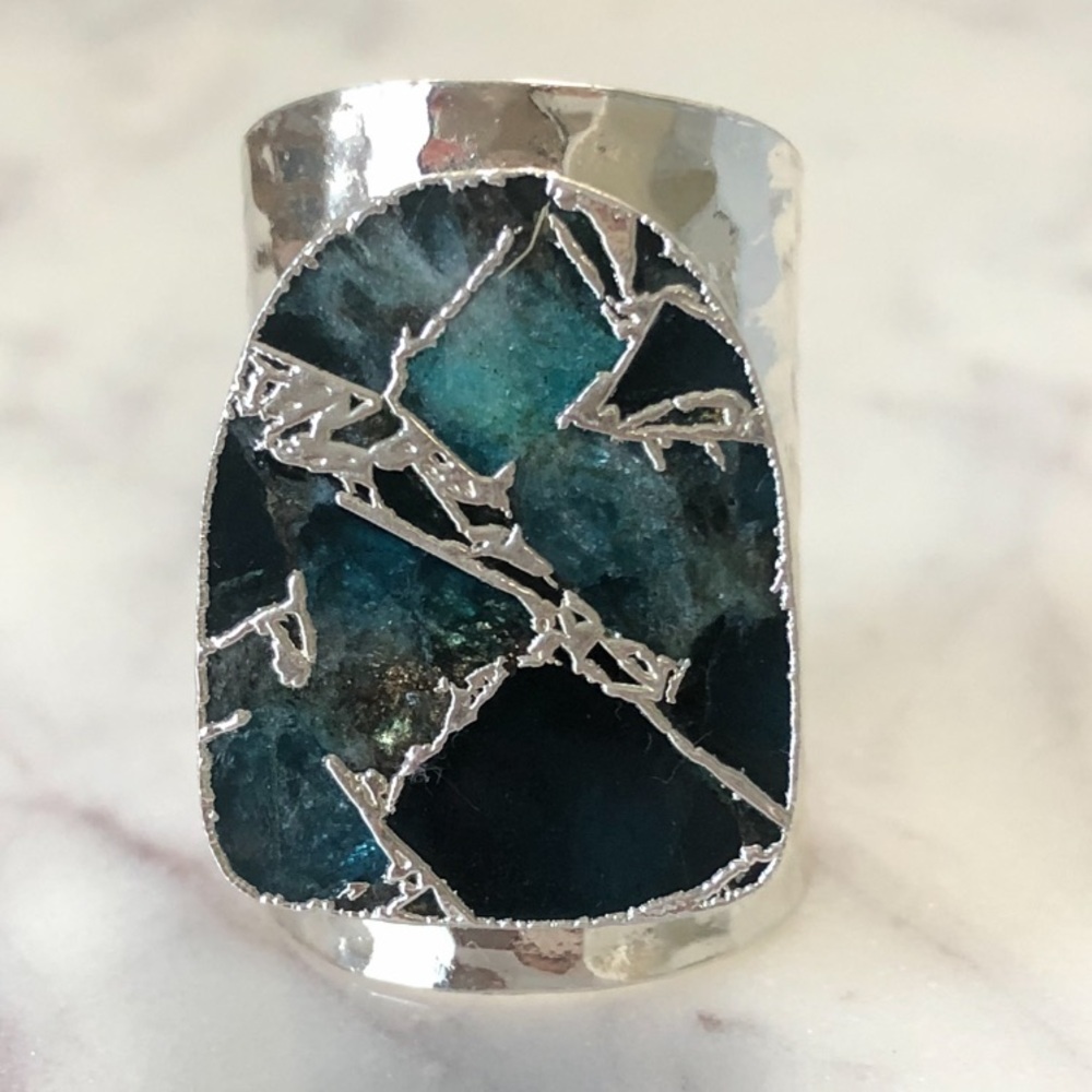 Apatite Statement Silver Cuff Ring - image 1